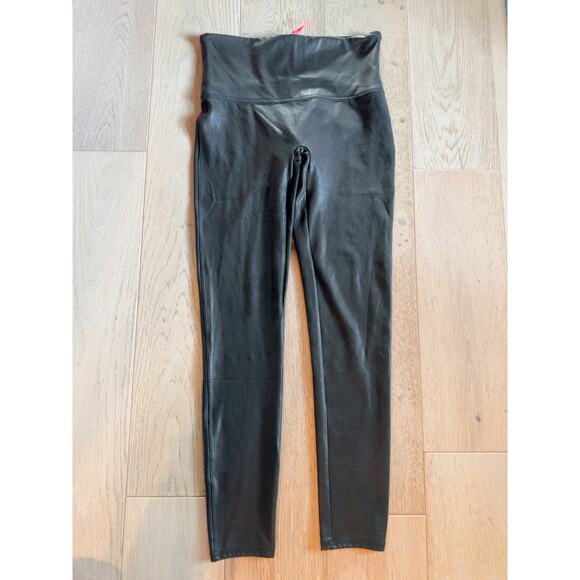 Spanx Leggings Faux Leather Look Size Large Control Waistband Slimming - Picture 2 of 8